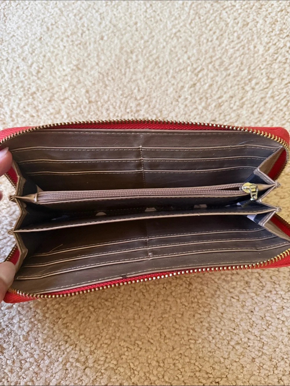 Anne Klein Red Zip-Around Wallet with Gold Hardware